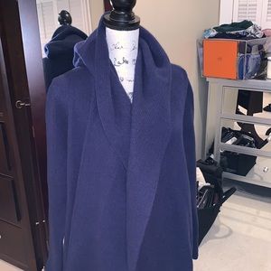 NEW VINCE Deep Blue shawl collar hooded car coat